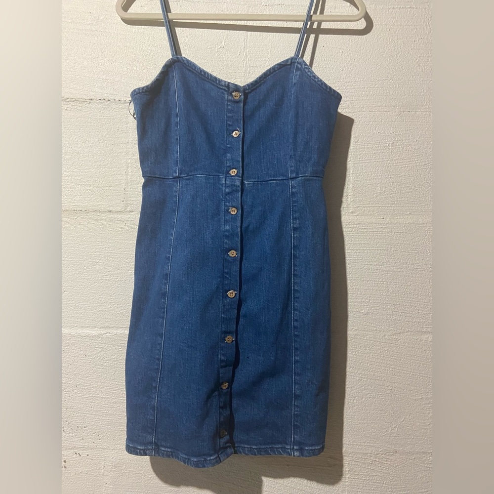 Pull&Bear Blue Denim Button Down Mini Dress w/ adjustable spaghetti straps